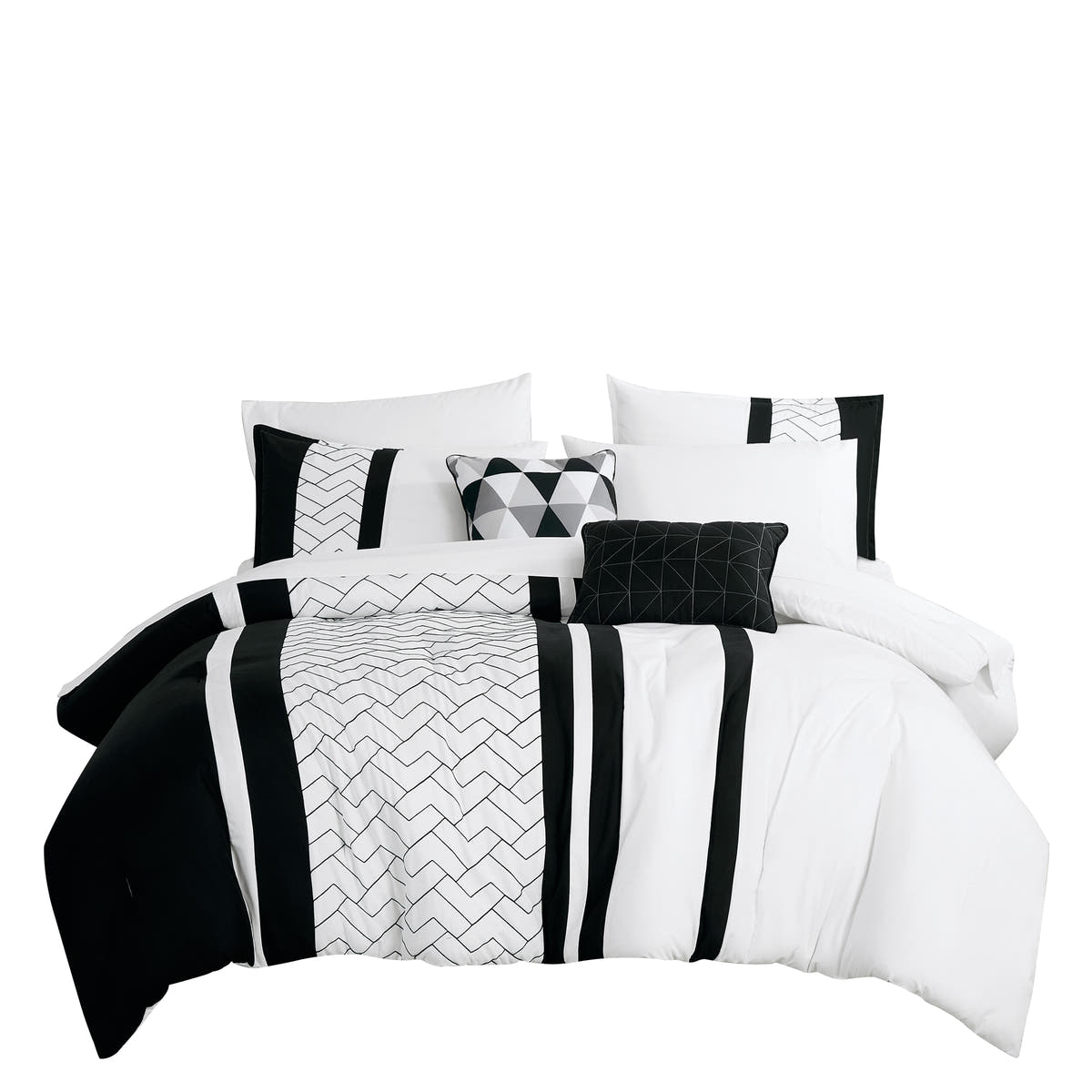 Black and White Geometric Embroidered 9-Piece Comforter & Sheet Set - alternate product view 3