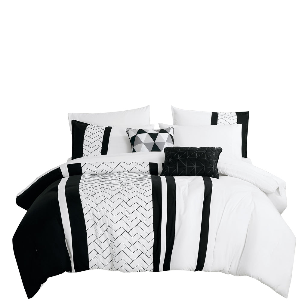 Black and White Geometric Embroidered 9-Piece Comforter & Sheet Set - alternate product view 3