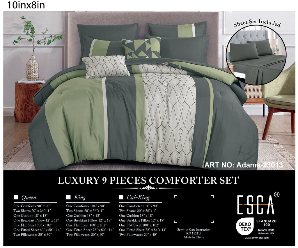 Sage Green Geometric Embroidered 9-Piece Comforter & Sheet Set - alternate product view 2