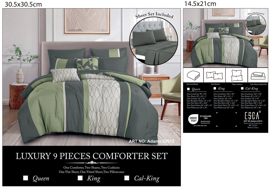 Sage Green Geometric Embroidered 9-Piece Comforter & Sheet Set - alternate product view 8