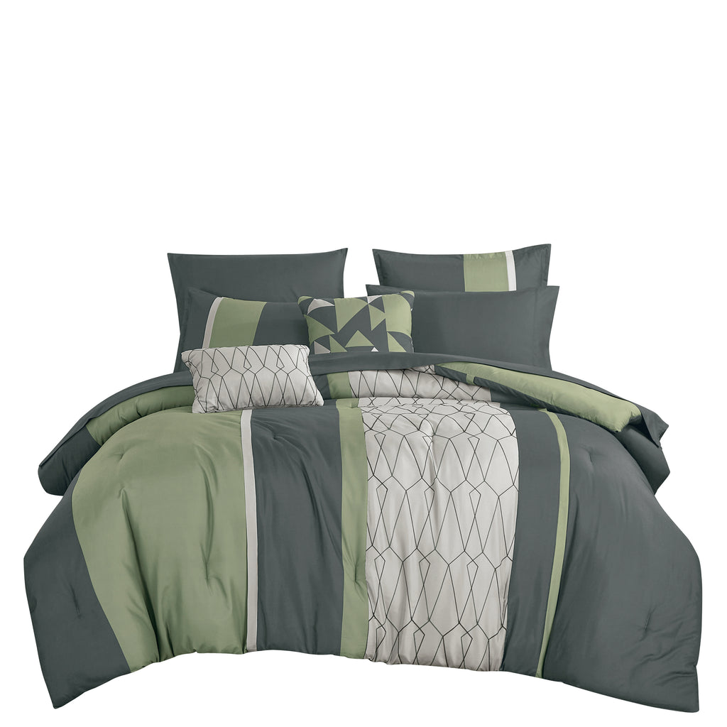 Sage Green Geometric Embroidered 9-Piece Comforter & Sheet Set - alternate product view 3