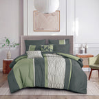 Sage Green Geometric Embroidered 9-Piece Comforter & Sheet Set - styled bedding set