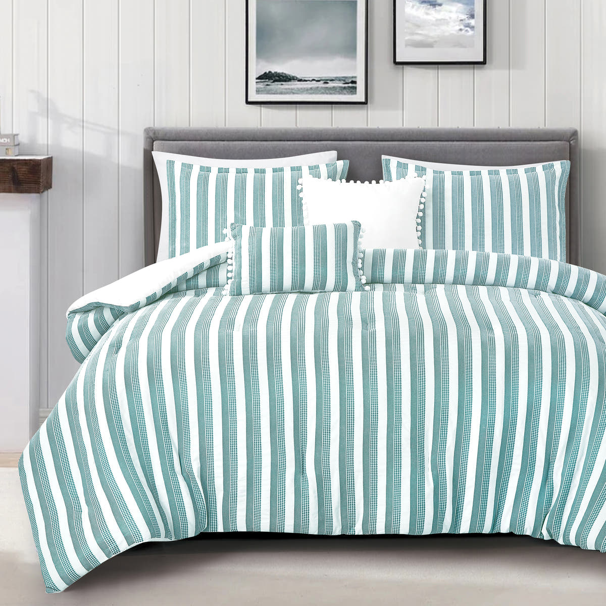 Sage Stripe 5-Piece Comforter Set detail 4