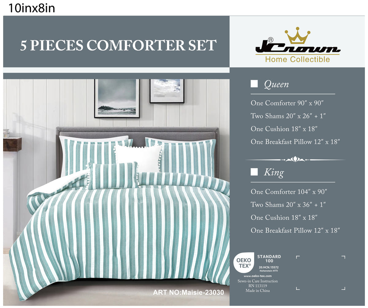 Sage Stripe 5-Piece Comforter Set detail 6