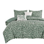 Green Floral 5-Piece Comforter Set styled in a bedroom