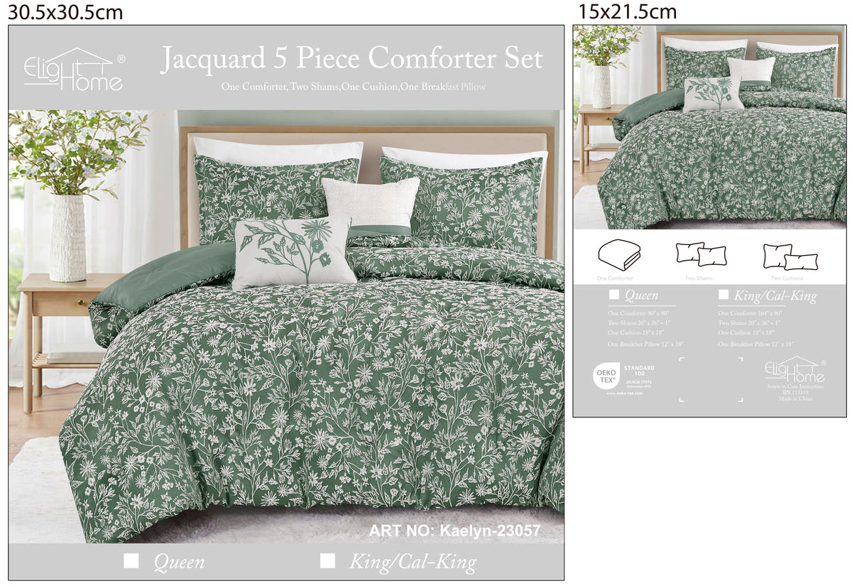 Green Floral 5-Piece Comforter Set size and contents