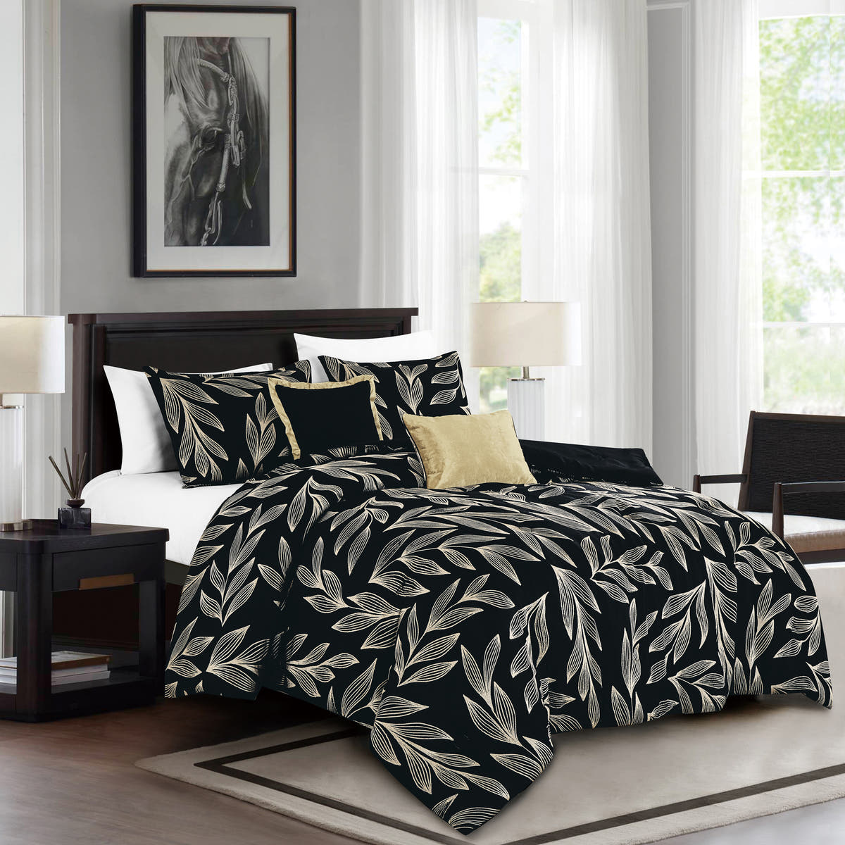 Black Botanical 5-Piece Comforter Set detail 3