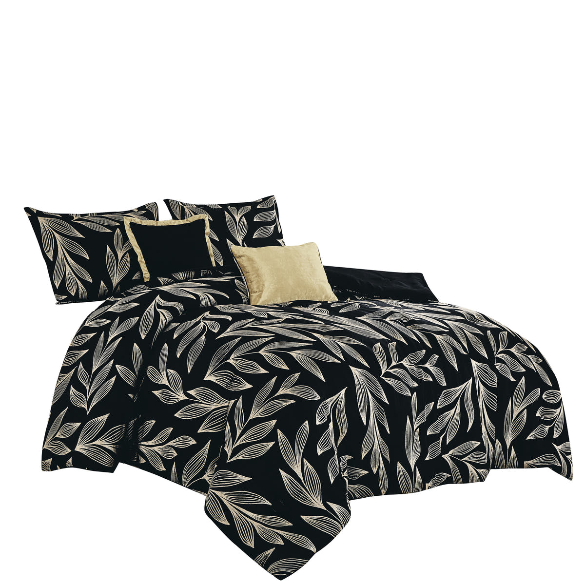 Black Botanical 5-Piece Comforter Set detail 4