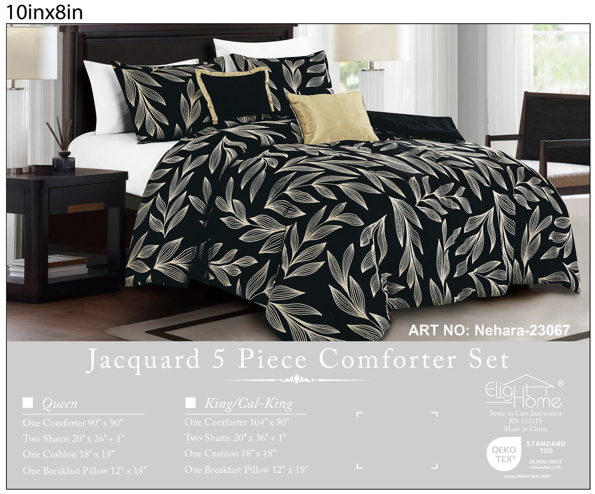 Black Botanical 5-Piece Comforter Set detail 6