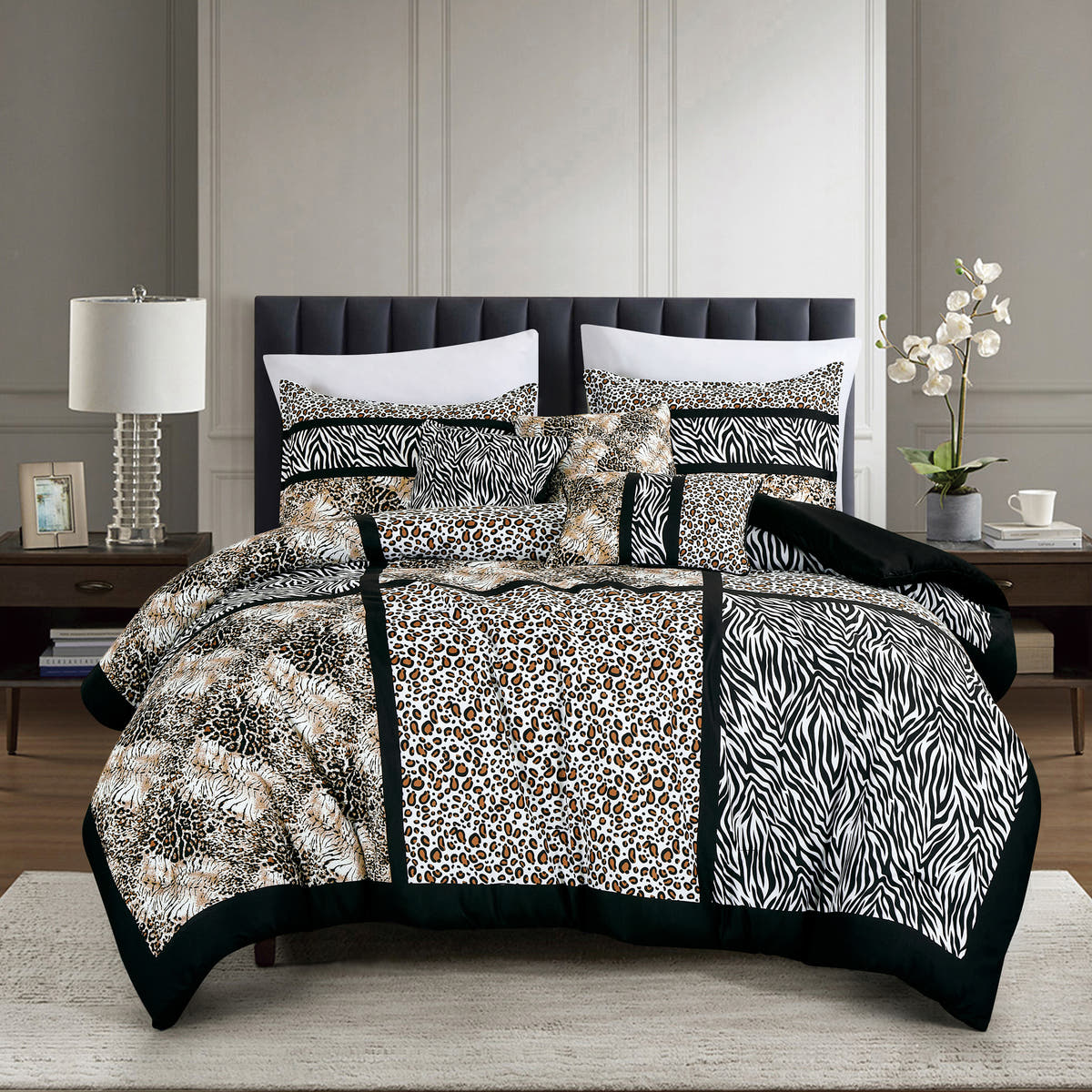 Black Animal Print 6-Piece Comforter Set detail 3