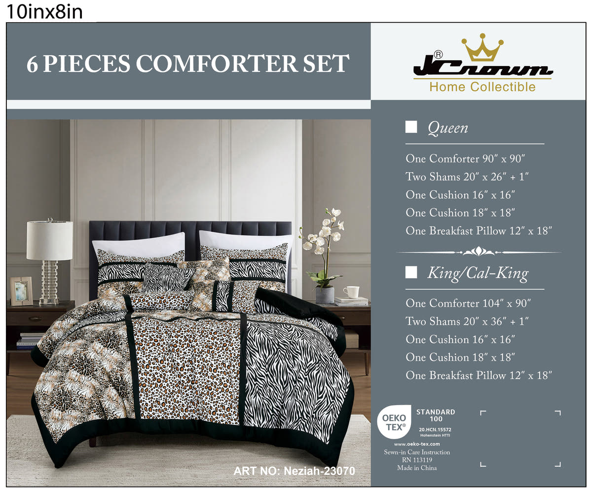 Black Animal Print 6-Piece Comforter Set