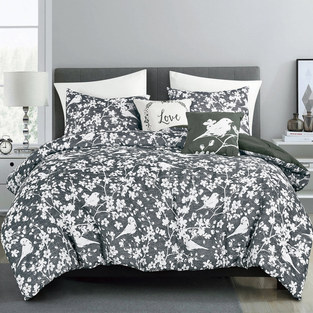 Black & White Floral 5-Piece Comforter Set detail 3