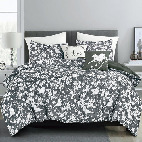 Black & White Floral 5-Piece Comforter Set detail 3