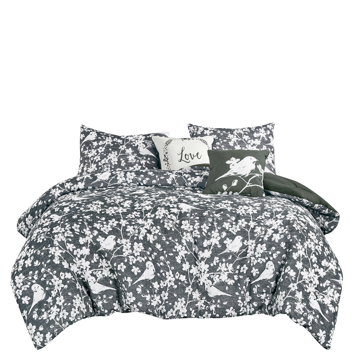 Black & White Floral 5-Piece Comforter Set detail 4
