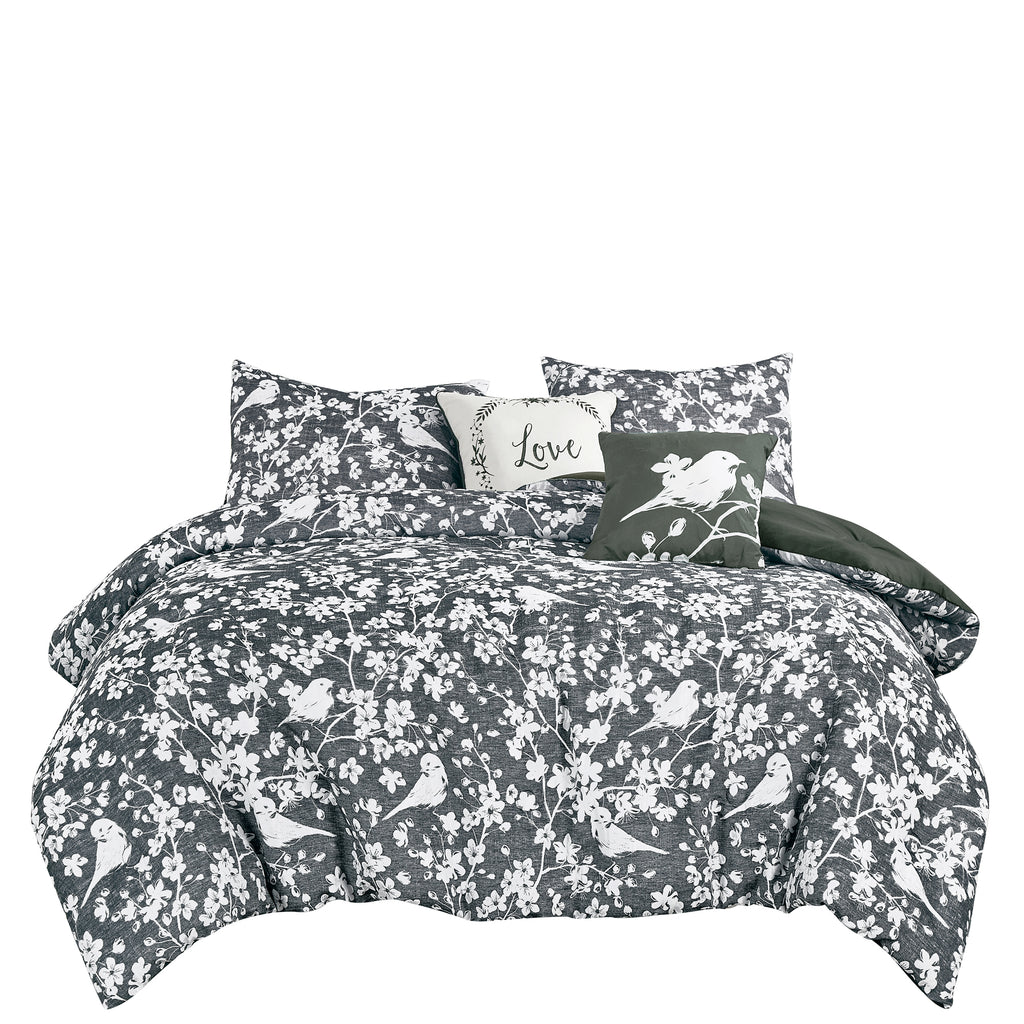 Black & White Floral 5-Piece Comforter Set detail 4
