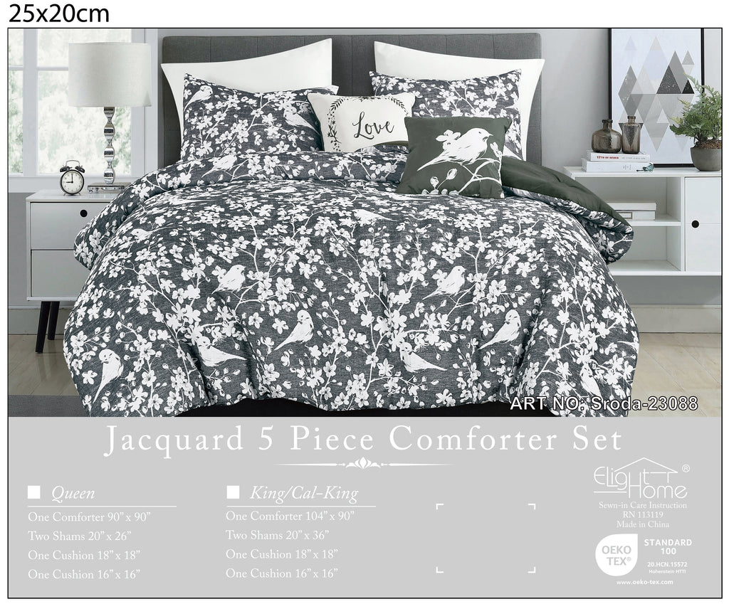 Black & White Floral 5-Piece Comforter Set detail 6