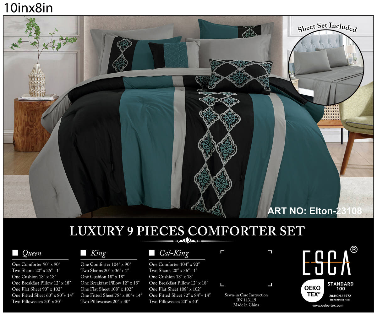 Teal Striped Embroidered 9-Piece Comforter & Sheet Set - alternate product view 3