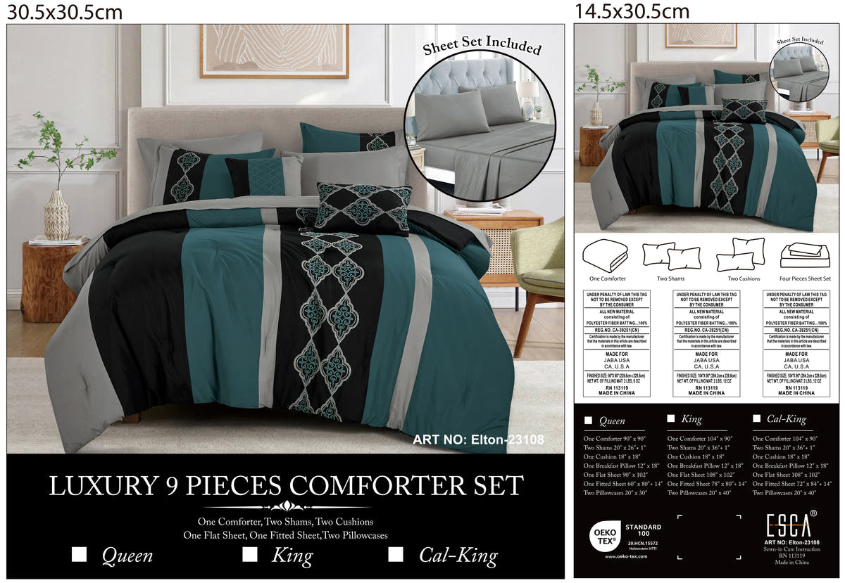 Teal Striped Embroidered 9-Piece Comforter & Sheet Set - alternate product view 2