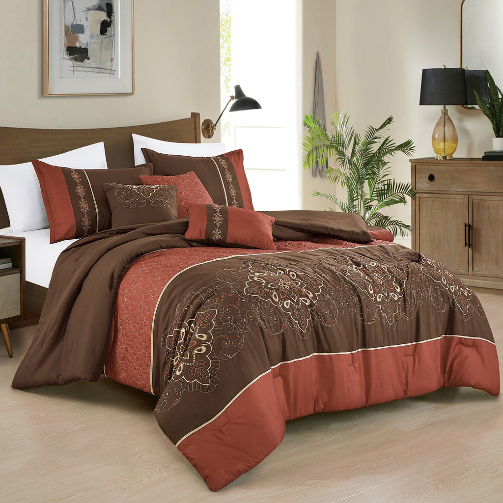 Brown Floral 6-Piece Comforter Set detail 3
