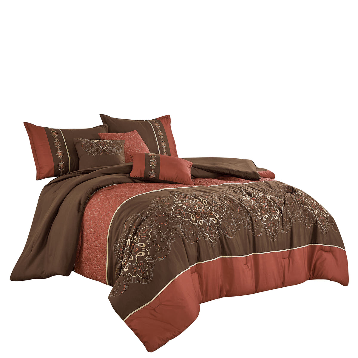 Brown Floral 6-Piece Comforter Set detail 4