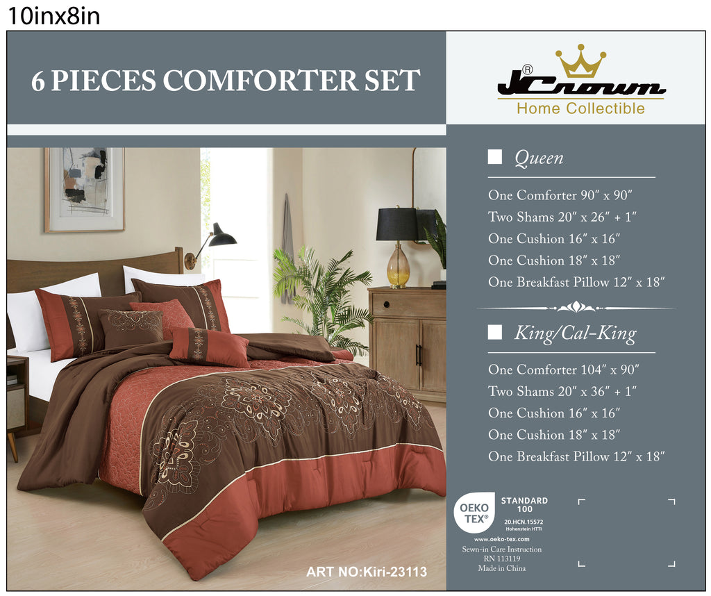 Brown Floral 6-Piece Comforter Set detail 6