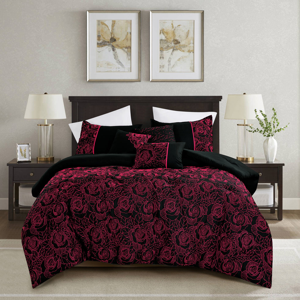 Black & Burgundy Floral 6-Piece Comforter Set detail 3