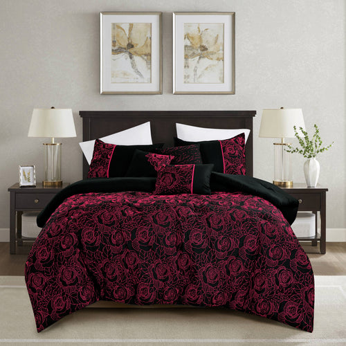 Black & Burgundy Floral 6-Piece Comforter Set detail 3