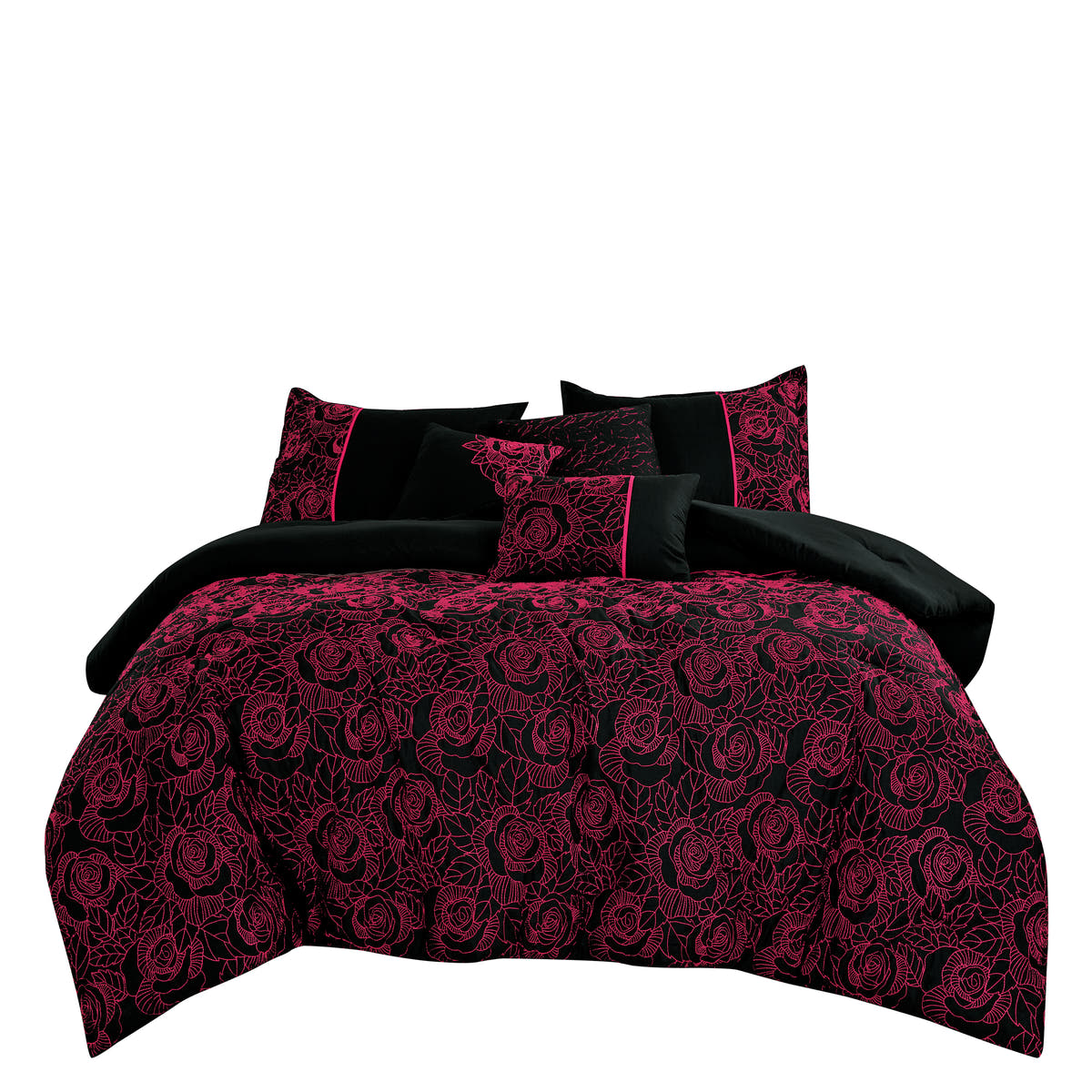 Black & Burgundy Floral 6-Piece Comforter Set detail 4