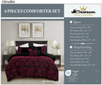 Black & Burgundy Floral 6-Piece Comforter Set detail 6