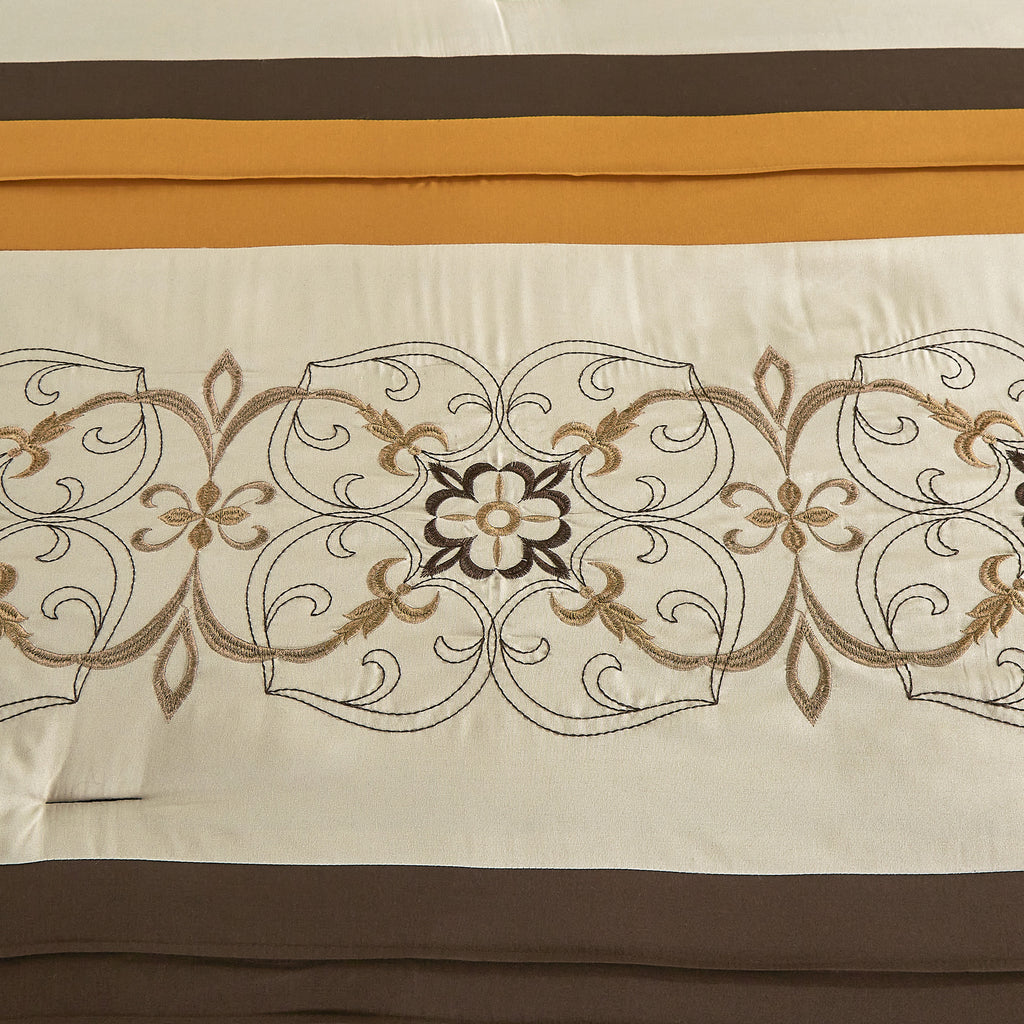 Brown & Gold Floral 6-Piece Comforter Set