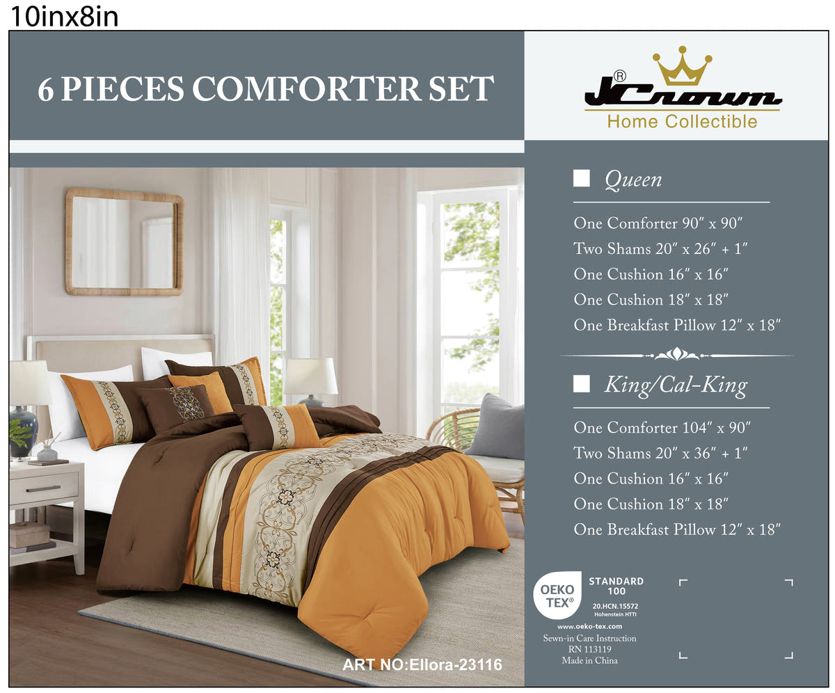 Brown & Gold Floral 6-Piece Comforter Set detail 6
