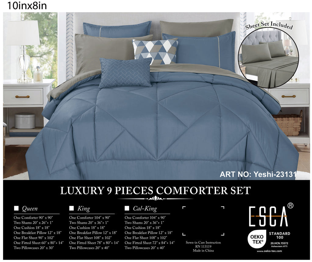 Blue Geometric Quilted 9-Piece Comforter & Sheet Set - alternate product view 2