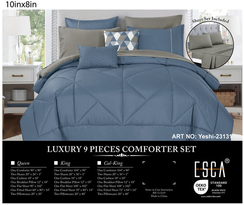 Blue Geometric Quilted 9-Piece Comforter & Sheet Set - alternate product view 2