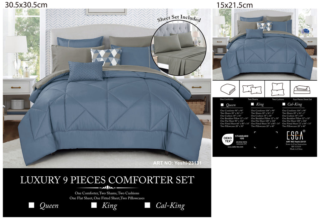Blue Geometric Quilted 9-Piece Comforter & Sheet Set - alternate product view 4