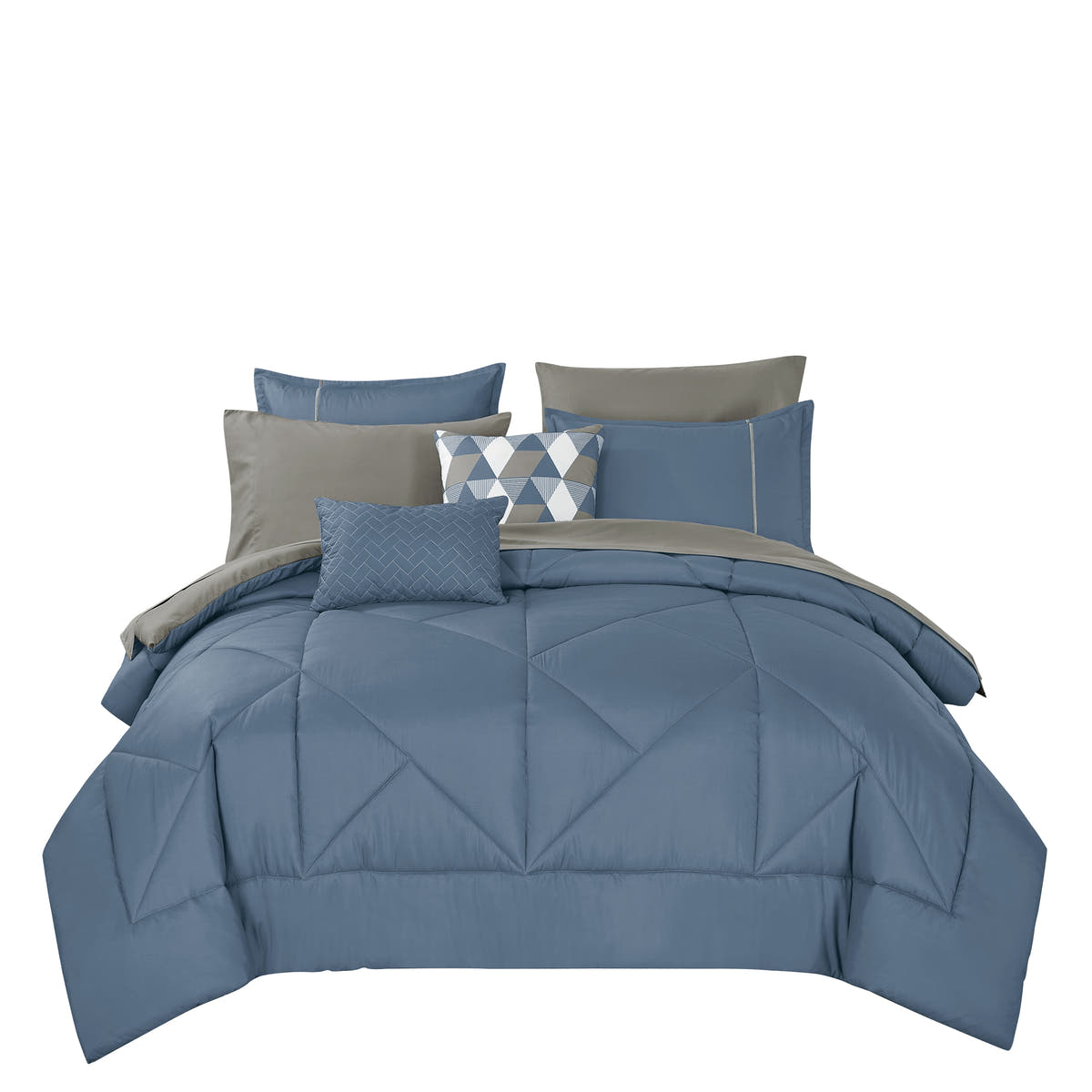 Blue Geometric Quilted 9-Piece Comforter & Sheet Set - alternate product view 3