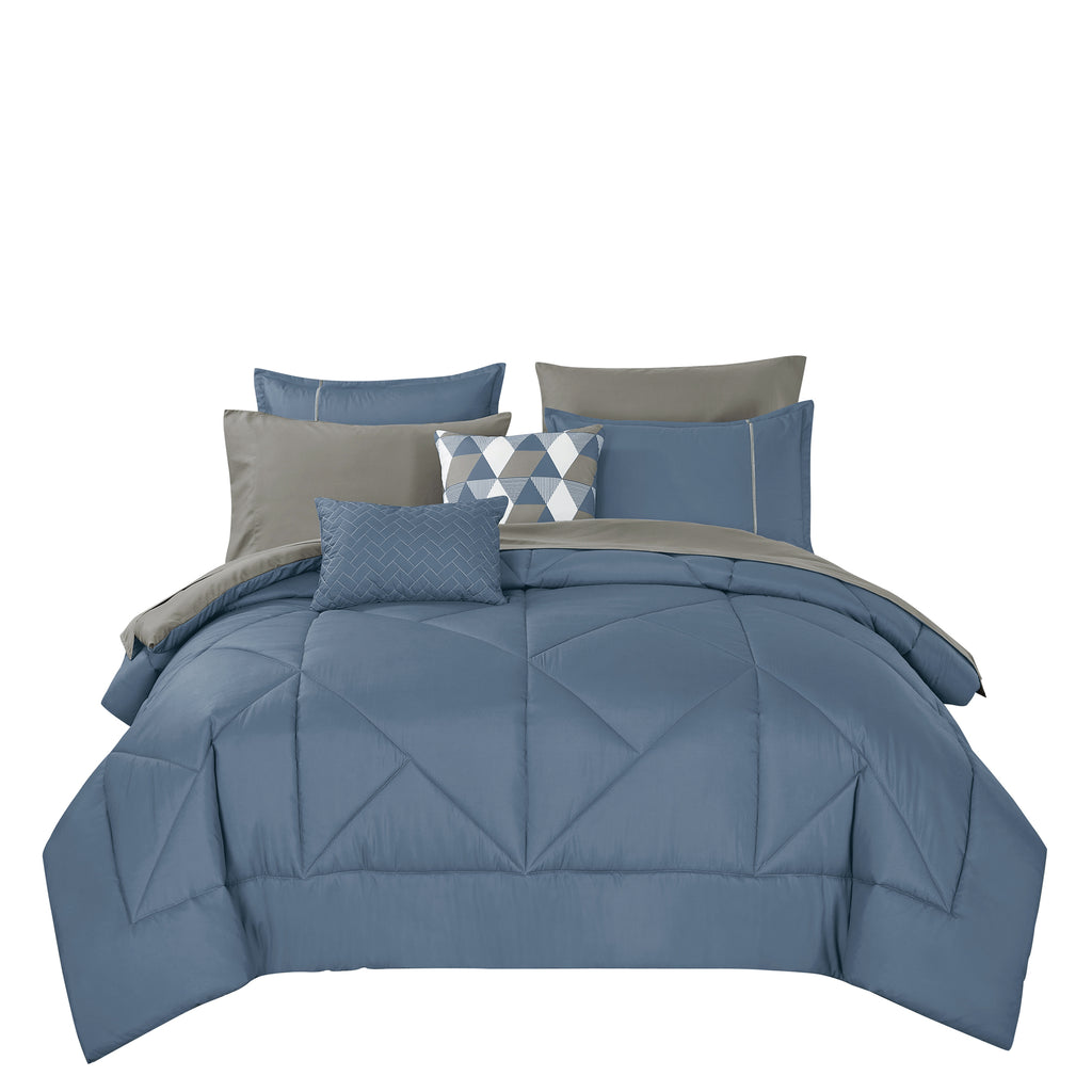 Blue Geometric Quilted 9-Piece Comforter & Sheet Set - alternate product view 3