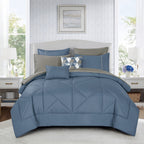 Blue Geometric Quilted 9-Piece Comforter & Sheet Set - styled bedding set