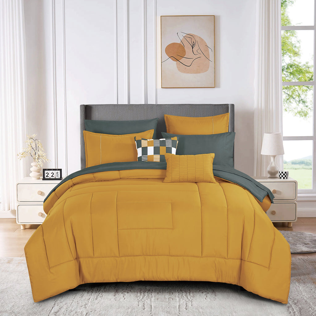 Yellow Quilted 9-Piece Comforter & Sheet Set - styled bedding set