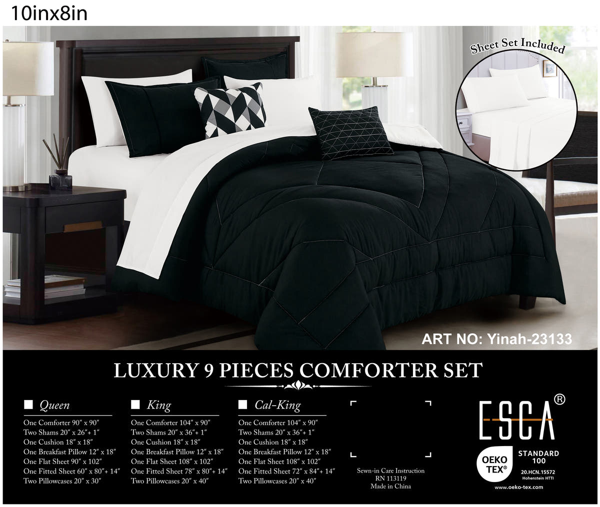 Black Geometric Quilted 9-Piece Comforter & Sheet Set - alternate product view 2