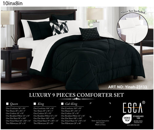 Black Geometric Quilted 9-Piece Comforter & Sheet Set - alternate product view 2
