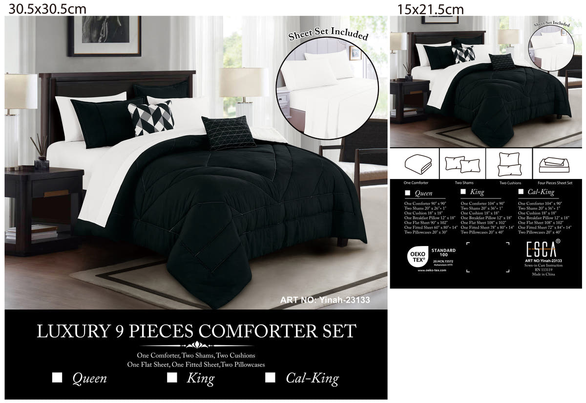 Black Geometric Quilted 9-Piece Comforter & Sheet Set - alternate product view 8