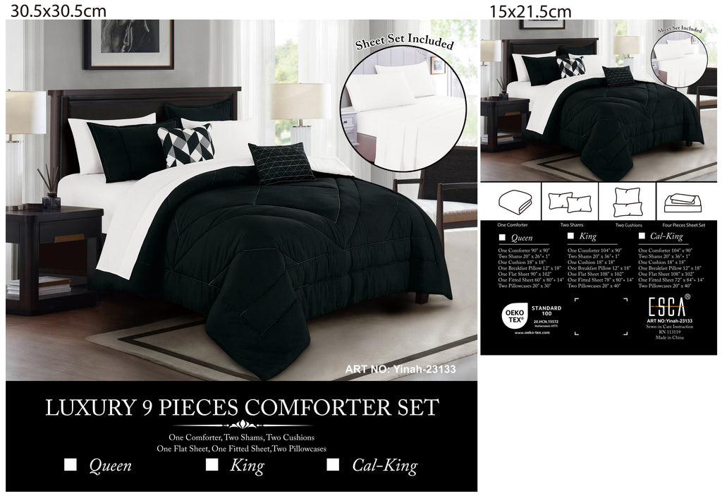 Black Geometric Quilted 9-Piece Comforter & Sheet Set - alternate product view 8