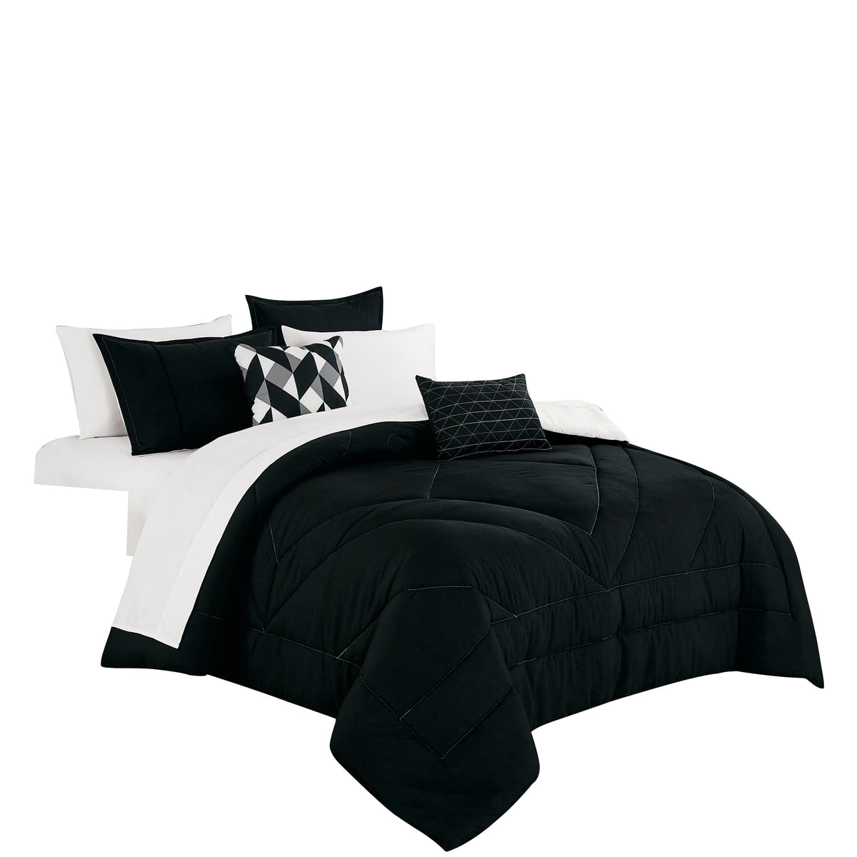 Black Geometric Quilted 9-Piece Comforter & Sheet Set - alternate product view 3