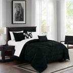 Black Geometric Quilted 9-Piece Comforter & Sheet Set - styled bedding set