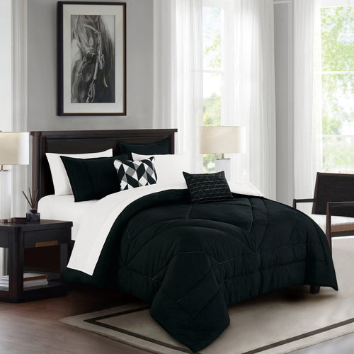Black Geometric Quilted 9-Piece Comforter & Sheet Set - styled bedding set