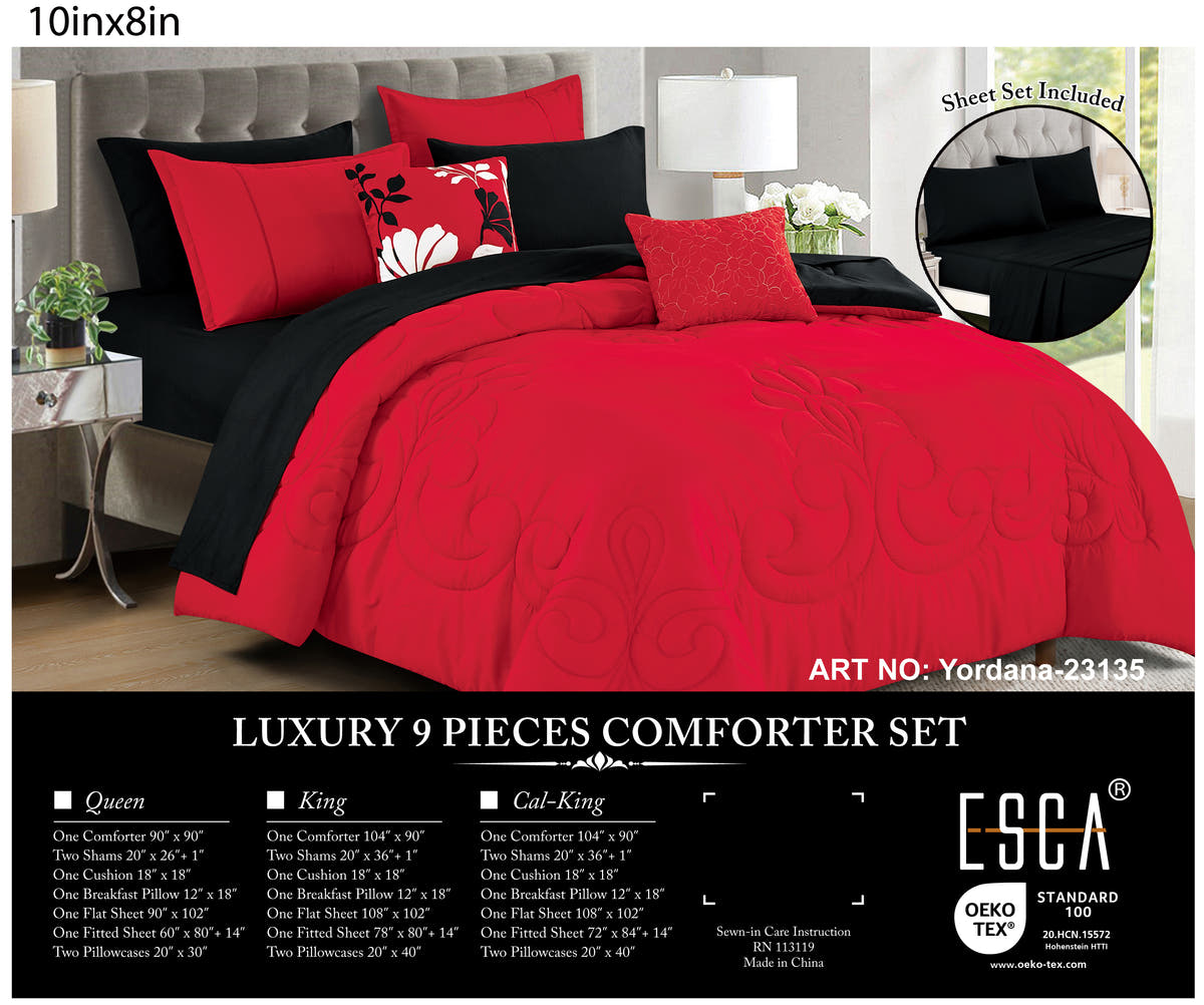 Red Scroll Embroidered 9-Piece Comforter & Sheet Set - alternate product view 2