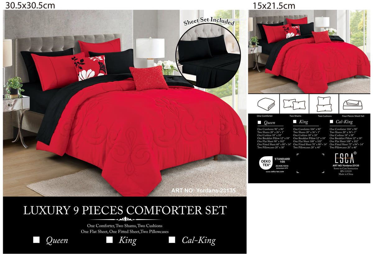 Red Scroll Embroidered 9-Piece Comforter & Sheet Set - alternate product view 9