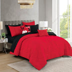 Red Scroll Embroidered 9-Piece Comforter & Sheet Set - styled bedding set