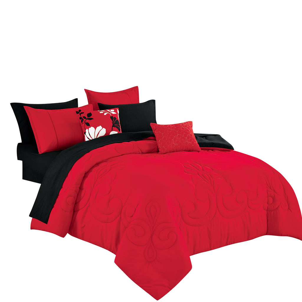 Red Scroll Embroidered 9-Piece Comforter & Sheet Set - alternate product view 4