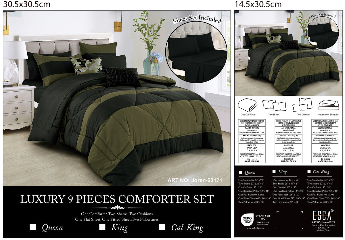 Olive Green Color Block 9-Piece Comforter & Sheet Set - alternate product view 2